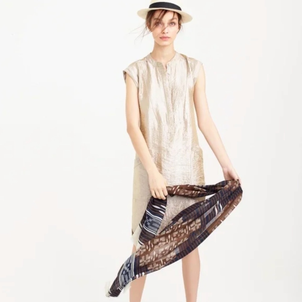 J.Crew Soft Lamé Gold Metallic Shirt Dress Size 12 NWT